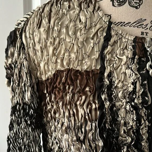 Joseph Ribkoff Jacket Women's Black Brown Trends Textured Zip Up 3/4 Sleeves - Picture 3 of 7